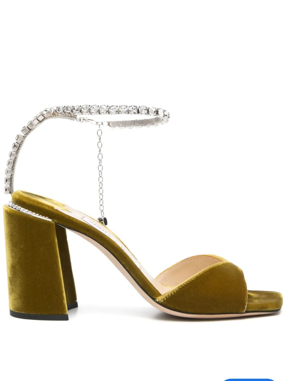 Jimmy Choo Olive Velvet Block Heel Saeda Embellished Sandals NEW - Picture 3 of 17